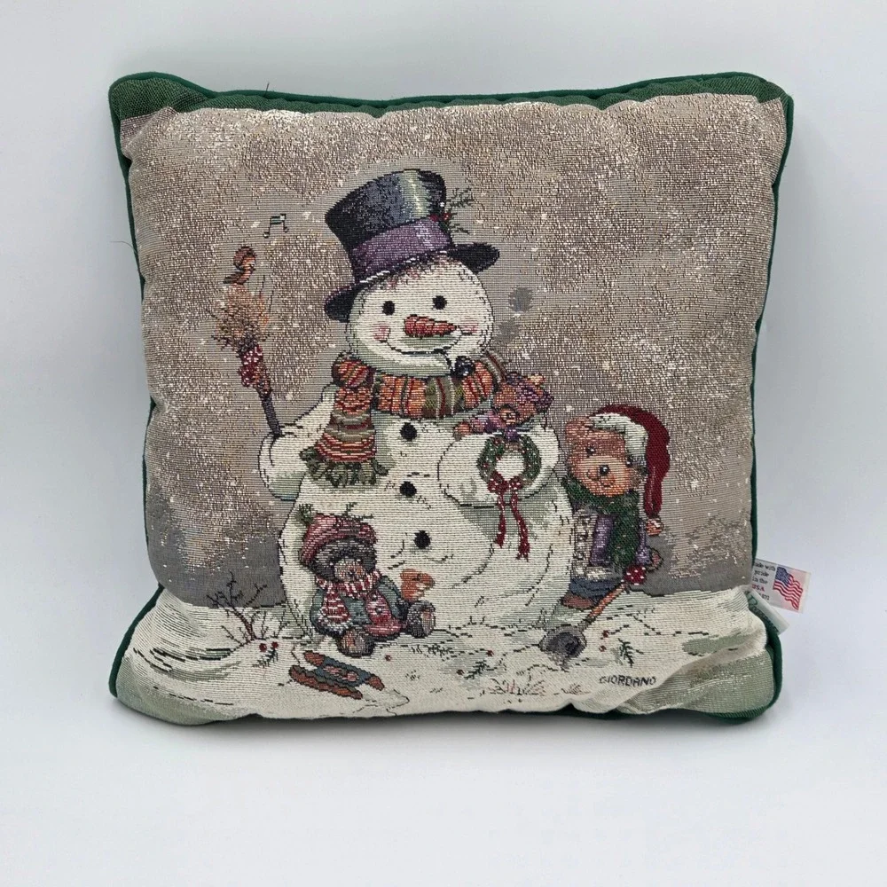 Riverdale Snowman Snow Buddies Christmas Tapestry Throw‎ Pillow Made in USA